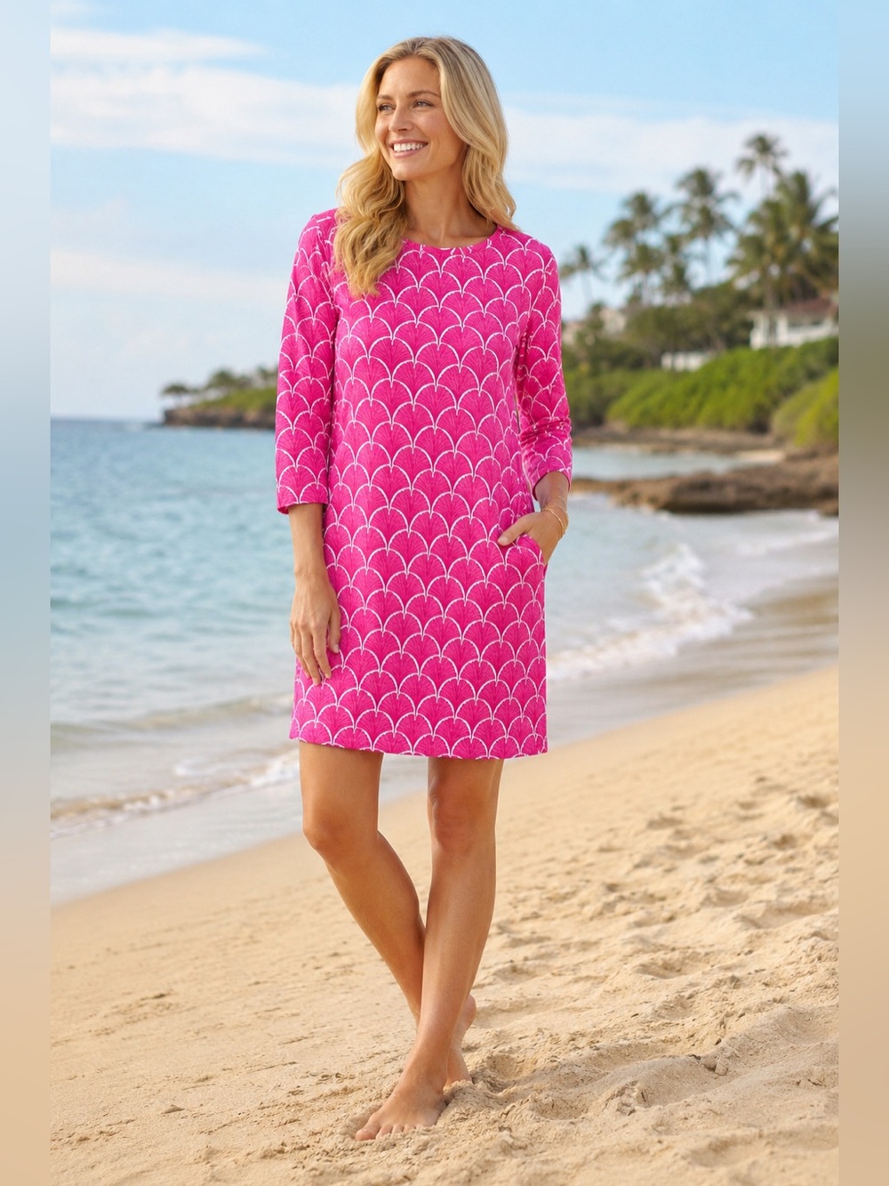 🏝️Capelton Road Coral Pink Shell Print Beach Dress Medium Coastal Resort🏝️